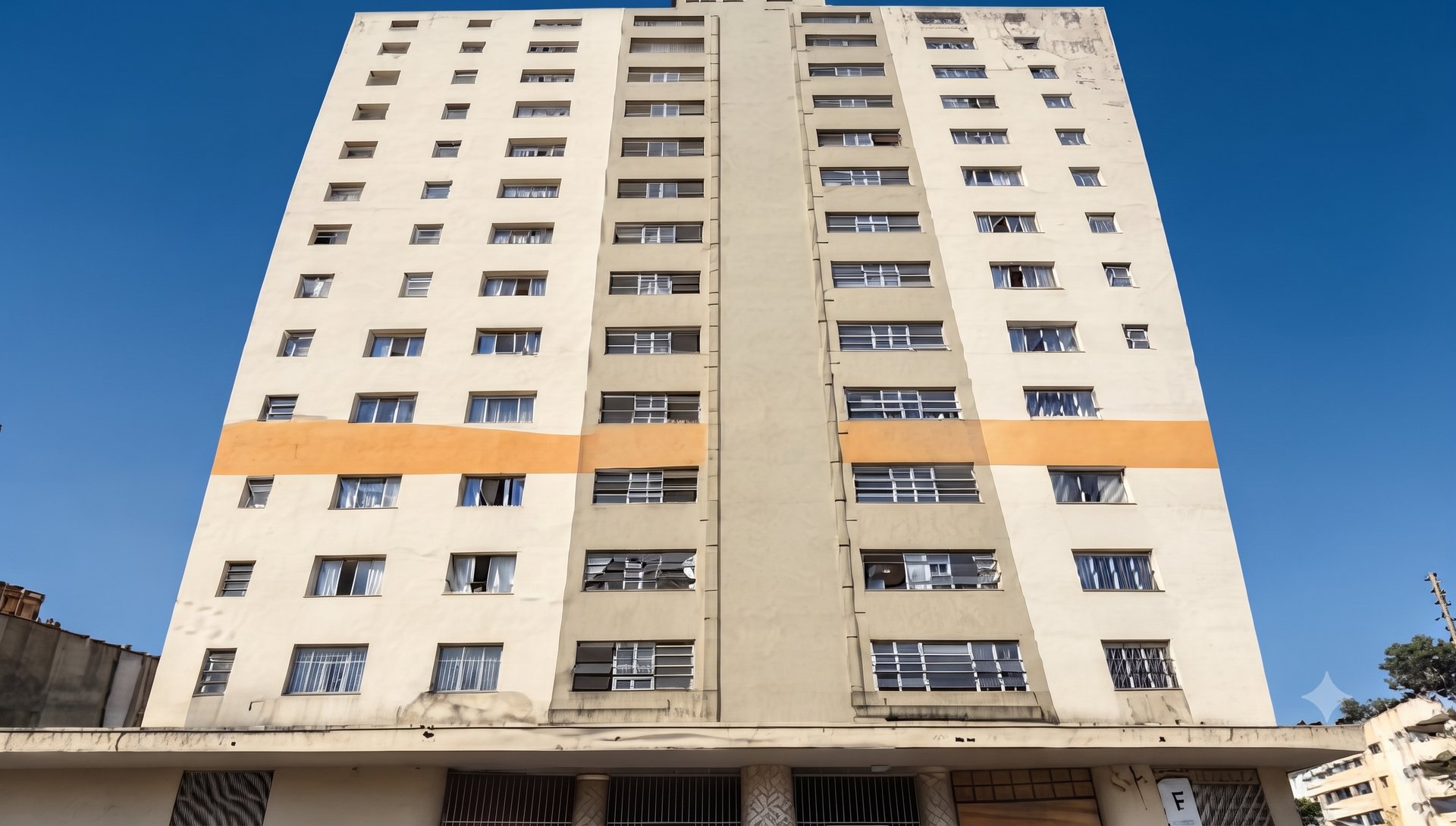 Fachada de edifício em processo de pintura